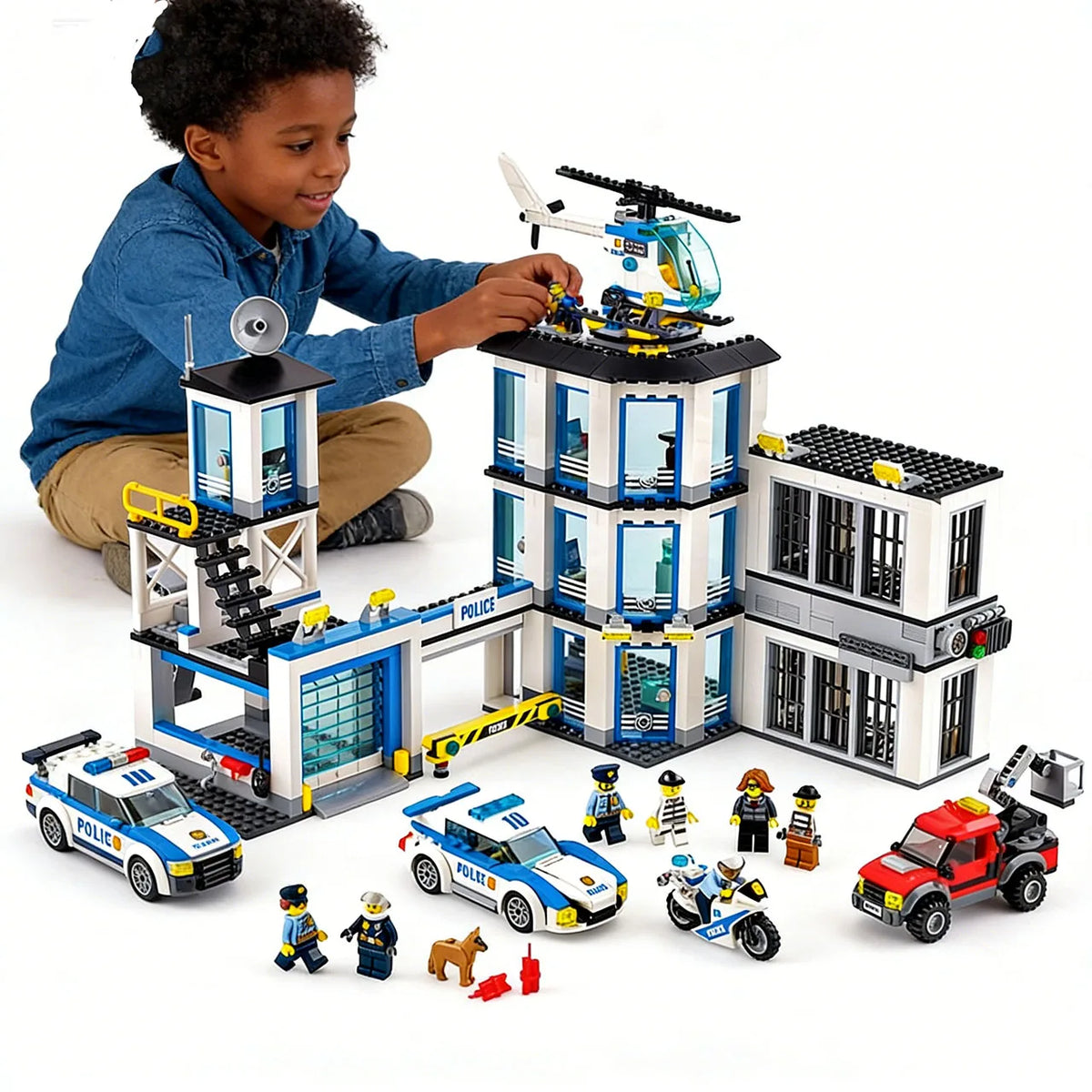 SWAT Police Station Military Building Blocks City Model Set Prison Car Policeman Boat Figures DIY Brick Toy for Kids Boys Gift