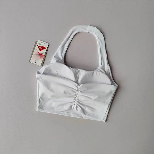 Summer New Sexy Hanging Neck with Chest Pads, Beautiful Back Sports Bra, Women's Light Luxury Fashion, Unique Pleated Sports Bra