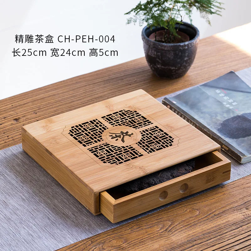 Bamboo Tea Box Puerh Tea Cake Box Simple Storage Organizer Multi-layer Tea Leaf Boxes Home Gift