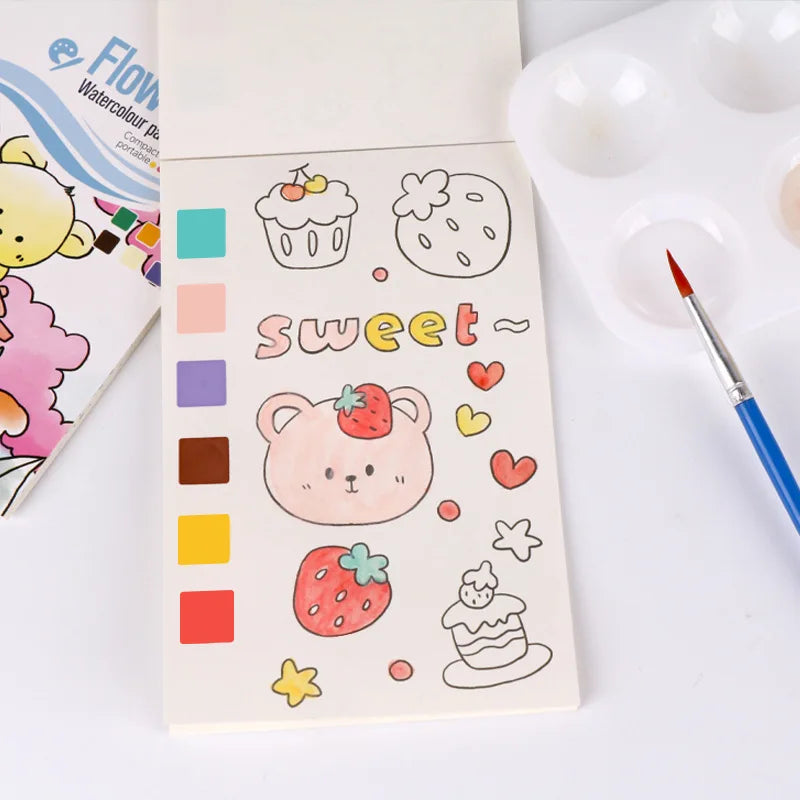 Kids Paint Coloring Book with Pigments - Watercolor Doodle Art Supplies for Toddlers, Sketch Pad & Drawing Paper for Children