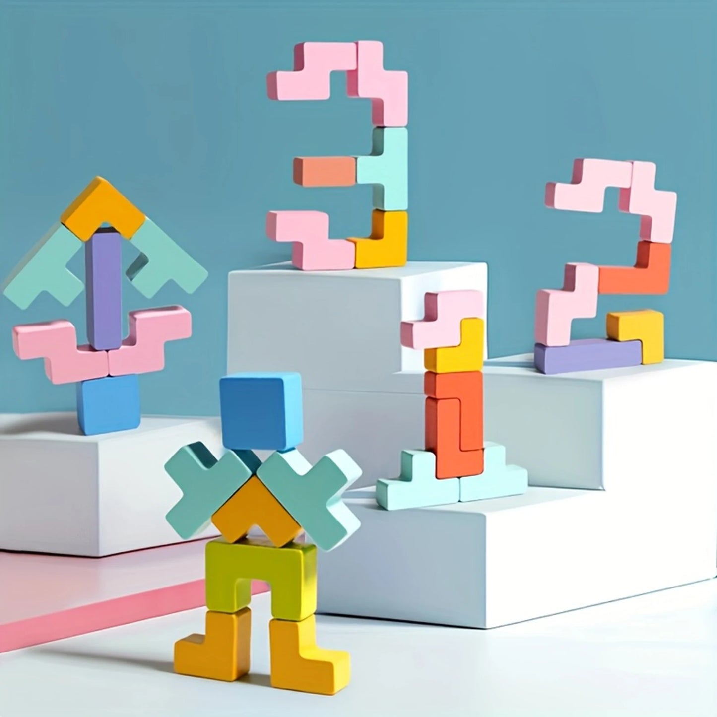 3D Wooden Puzzle Blocks for Kids Creative Building Toys Colorful Stacking Games Educational STEM Gifts Fun Learning Activities