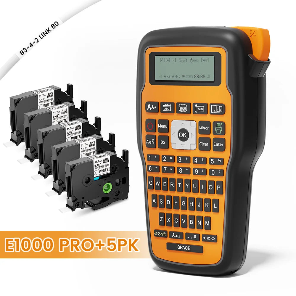 Industrial Label Printer E1000 PRO Portable Heat Shrink Tube Label Printer Compatible Brother HSE-231 HSE-631 for Marking Cable
