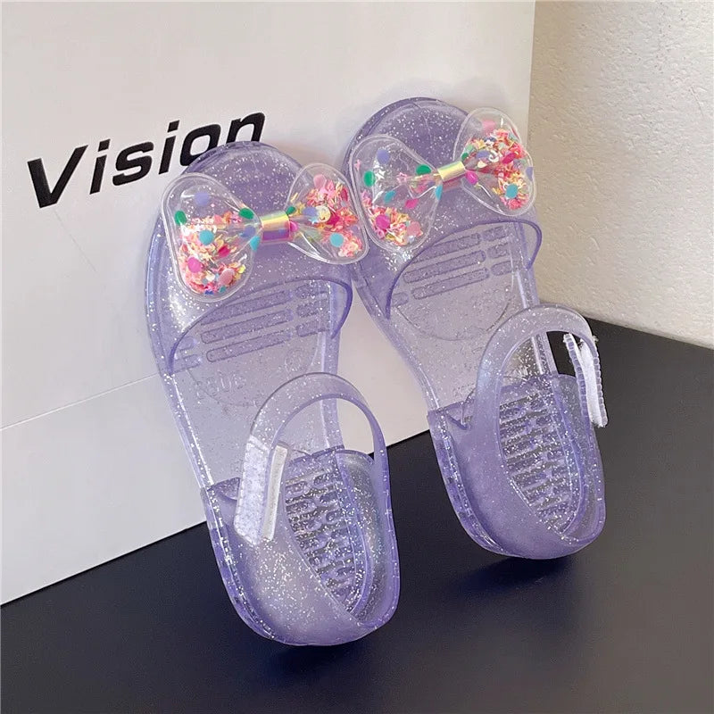 Summer Bow Crystal Jelly Girl Casual Princess Sandals Children Closed-Toe Non-Slip Soft Sole Beach Shoe Kids Casual Outdoor Shoe