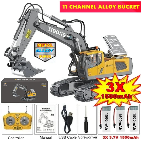 4WD Remote Control Excavator 4x4 Alloy Dump Truck Bulldozer Radio Model RC Car Construction Vehicle Toy Children Kids Gifts