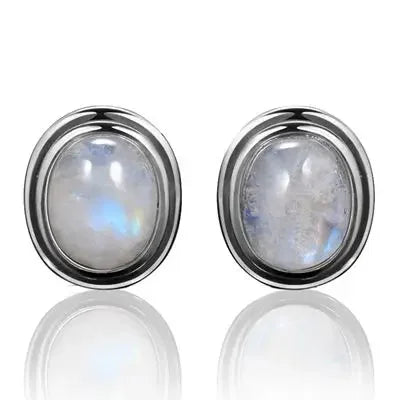 Natural 8x10MM Oval Moonstone Stud Earrings S925 Silver Earring for Women Vintage Ear Jewelry Party Gift Wholesale