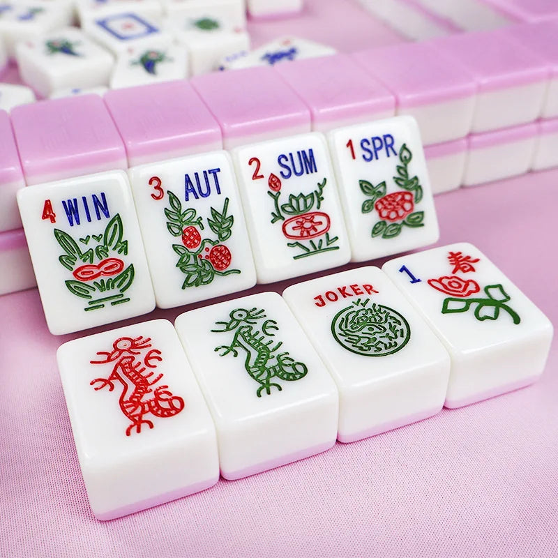 144/166 Tiles Mahjong Travel Set 30mm American Mahjong Numbered Family Gatherings Board Game with Pink Green Blue Back Melamine