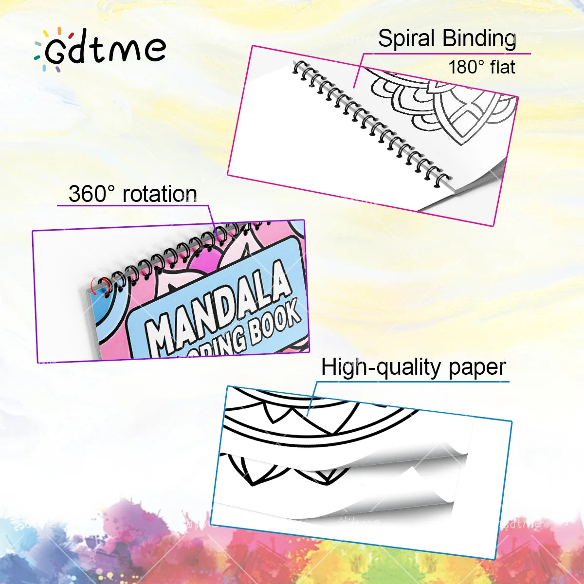 Deluxe Mandala Coloring Book for Adult Spiral binding Relieve Stress DIY Painting Drawing Book Painting Kids Educational Toys