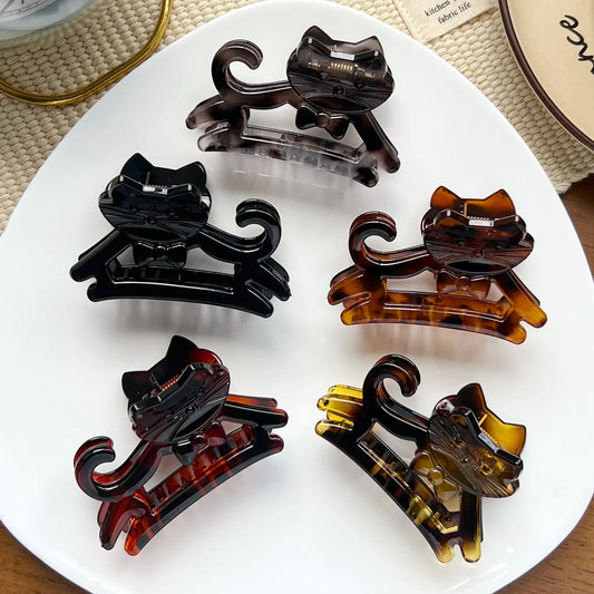 Korean Cute Cartoon Cat Acrylic Hair Claw Crab Hair Clip Shark Cat Barrettes Hairpin Headwear for Women Girl Hair Accessories
