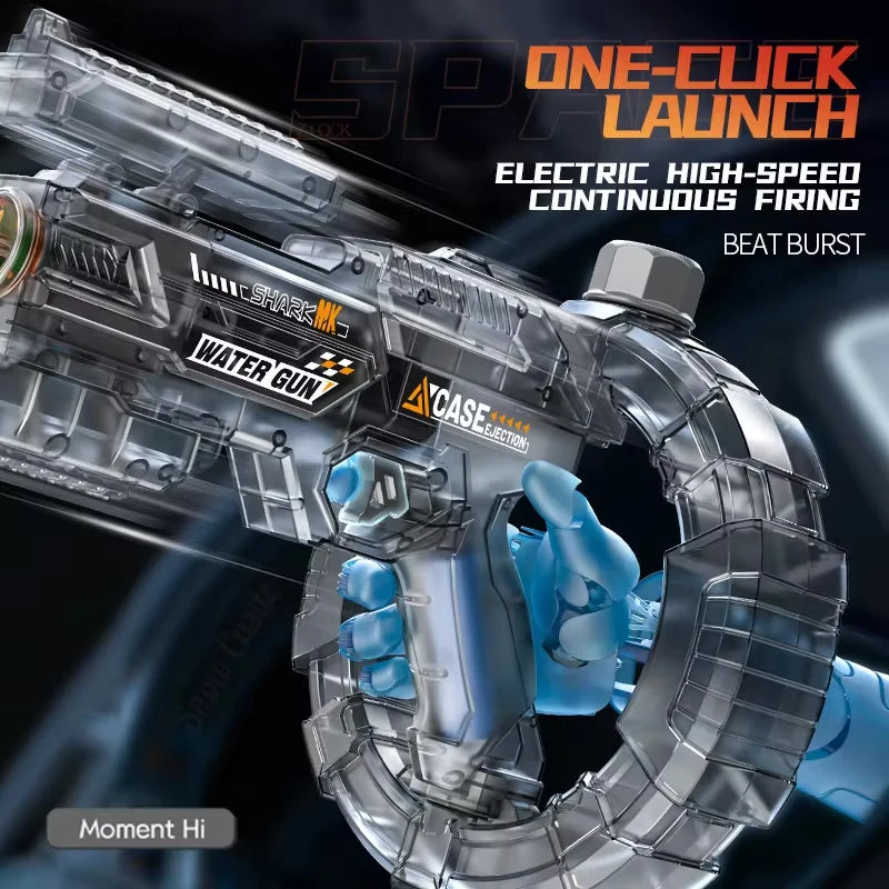 2026Space Electric Water Gun Energy Ring Burst Transformation LED Lights Large Capacity Full Auto Continuous Fire Squirt Gun Toy