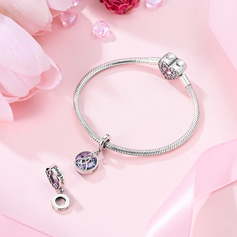 925 Sterling Silver Mother And Daughter Tie Angel Charms Pendant For Women Fit Original Bracelet DIY Mother's Day Jewelry Gift
