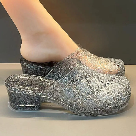 New transparent Crystal Slippers for Women Non-slip Thick Soled Odor-resistant Sandals Fashion Cut-outs Outdoor Jelly Slides