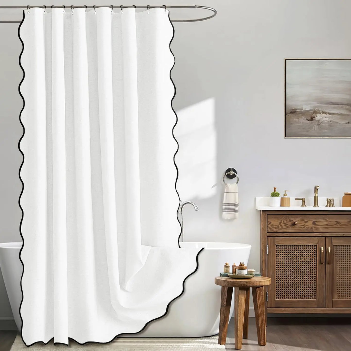 14 Colors Waterproof Shower Curtain with Wavy Edge & Scalloped Design - Quick Drying Splash Resistant Bathroom Decor