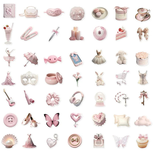 10/30/50PCS Kawaii Pink Ballet PVC Sticker Aesthetic Korean Stationery Decoration Scrapbooking School Supplies for Kids