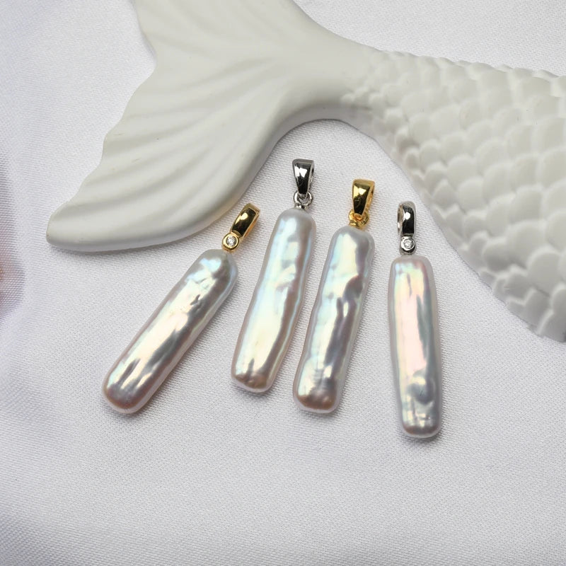 Natural Aurora Bright White Small Silver Bar Baroque Pearl S925 Sterling Silver Pendant Necklace Light Luxury Fashion Jewelry