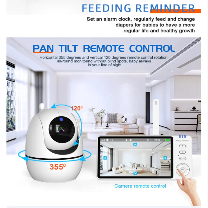 5 Inch Babyphone Video Baby Monitor Zoom Security Surveillance Camera with Temperature Sensor & Lullaby Built‑in Camera fo