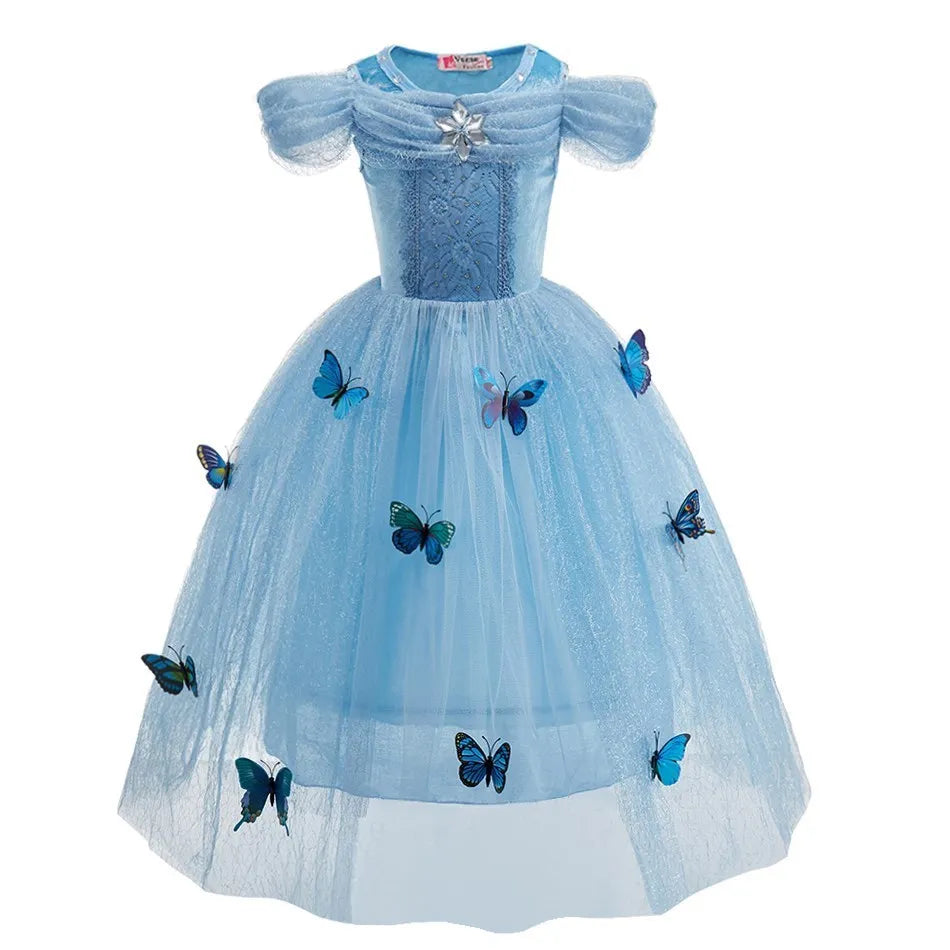 Princess Dress for Girls Elsa Anna Cosplay Costume Kids Jasmine Belle Cinderella Aurora Halloween Christmas Party Elegant Dress
