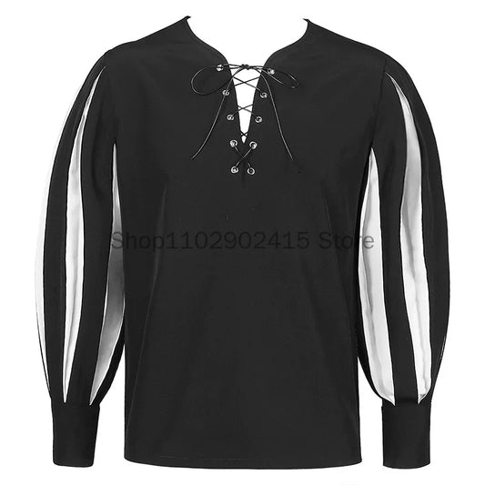 Men's Medieval Warrior Tunic Shirt – Lace-Up Renaissance & Pirate LARP Top, S–XXL