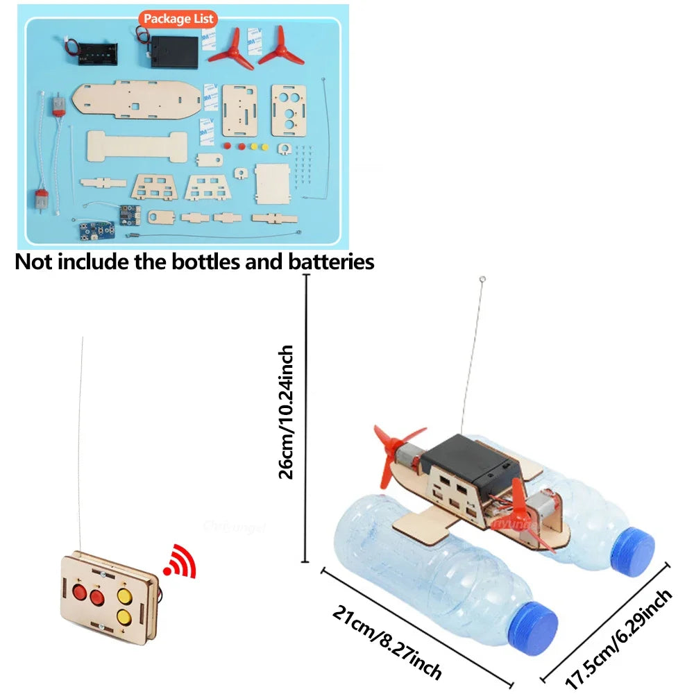 DIY Remote Control Wind Ship Model Wooden Assembling Electric Wind Powered Boat Science Experiment Kit Kids STEM Educational Toy