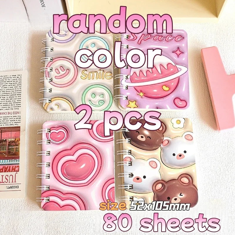 3D Cover Puff A7 Notebook for Students, High-Aesthetic Spiral Mini Journal, Portable Notepad for School Office Capybara Panda