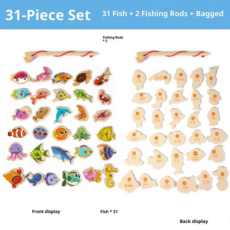 Wooden Magnetic Fishing Toy Set for Kids Montessori Educational Toy Marine Animal Game Toddler Learning Hand-Eye Coordination