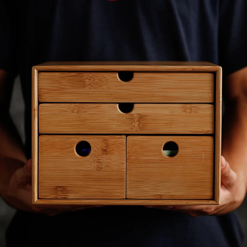Bamboo Tea Box Puerh Tea Cake Box Simple Storage Organizer Multi-layer Tea Leaf Boxes Home Gift