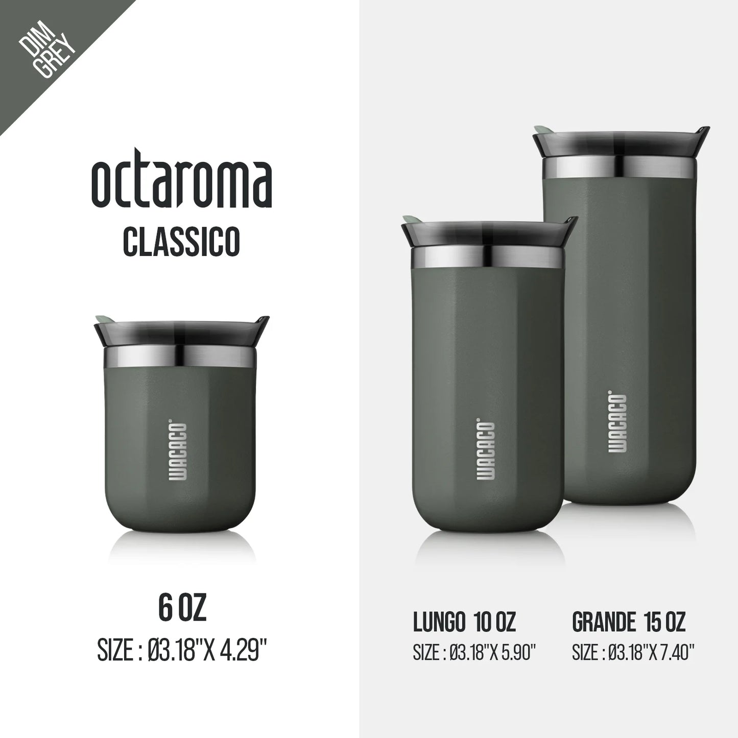 WACACO Octaroma Vacuum Insulated Coffee Mug, Double-wall Stainless Steel Travel Tumbler, 6/10/15 fl oz, thermo, Valentines Gift