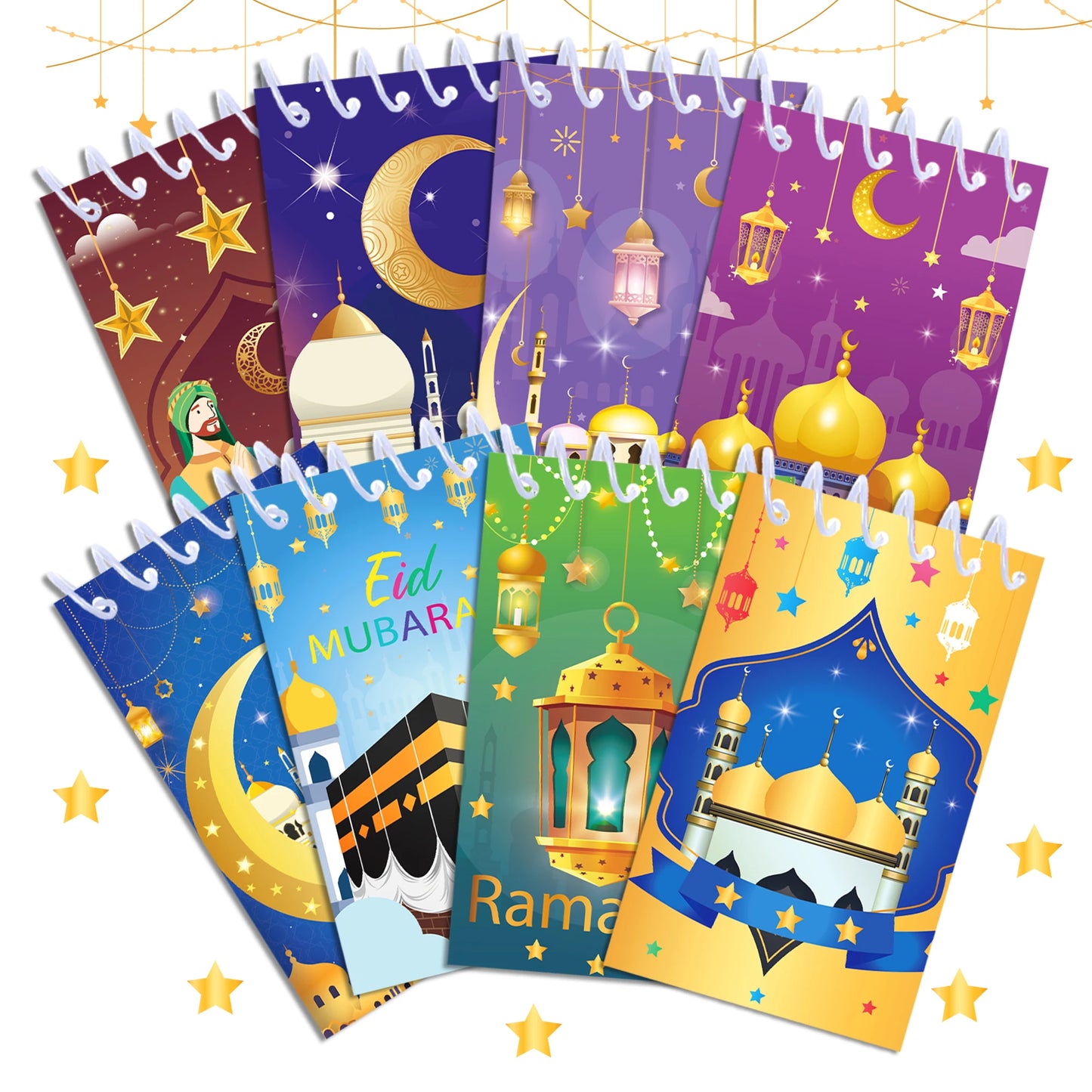 8pcs Eid Mubarak Mini Spiral Pocket Notebooks Memo Pad Coil Booklet Notepad For Office Stationery School Party Supplies