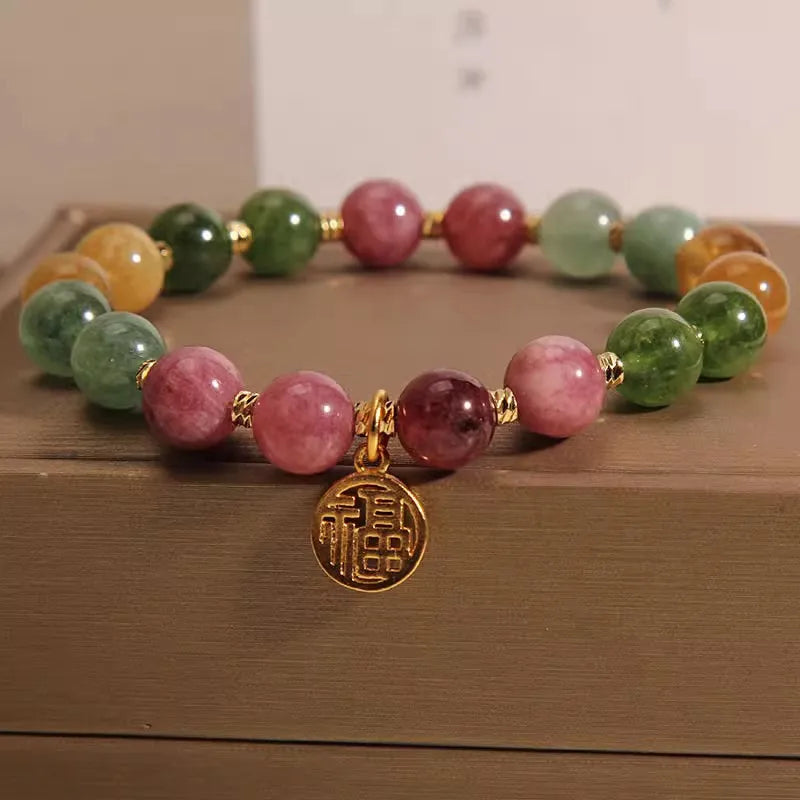 ZAKOL Fashion Natural Stone Bracelet Elegant Lily of the Valley Flower Pendant Elastic Beaded Bracelets for Women Party Jewelry