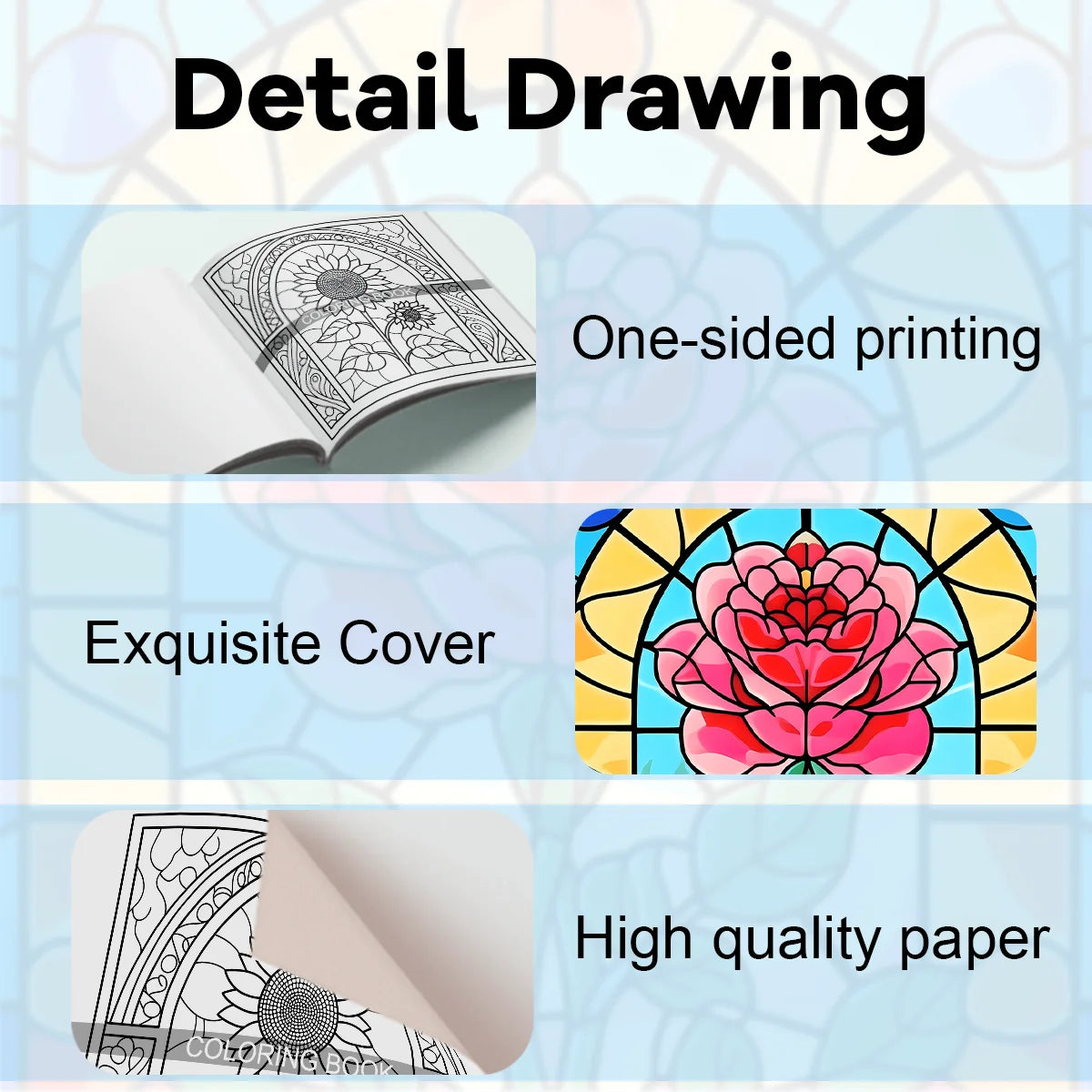 Coloring Book For Adults - Vibrant Flower Designs Reflecting on Glass, Creative and Relaxing Color Doodle Fill Book