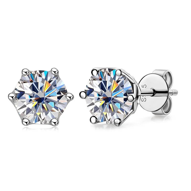 JoyceJelly 1/2/4CT VVS D Color Moissanite Russian Cut 8H8A Lab Diamond Stud Earrings For Women S925 Sterling Silver Fine Jewelry