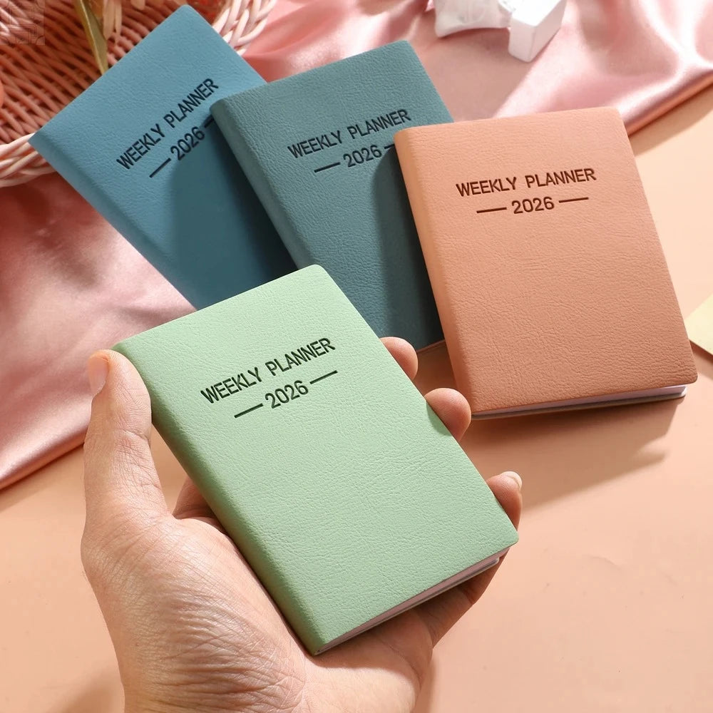 1Pc A7 2026 Daily Planner Notebook Morandi PU Cover Schedule Book 64Sheets 128Pages Weekly Calendar Journal Office School Gift