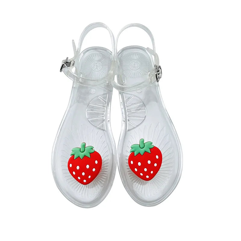 Plus Size 36-42 Ins Hot Sales Women Girls Jelly Sandals Colorfull Transparent PVC Beach Shoes Summer Fruit Flip-flop Shoes