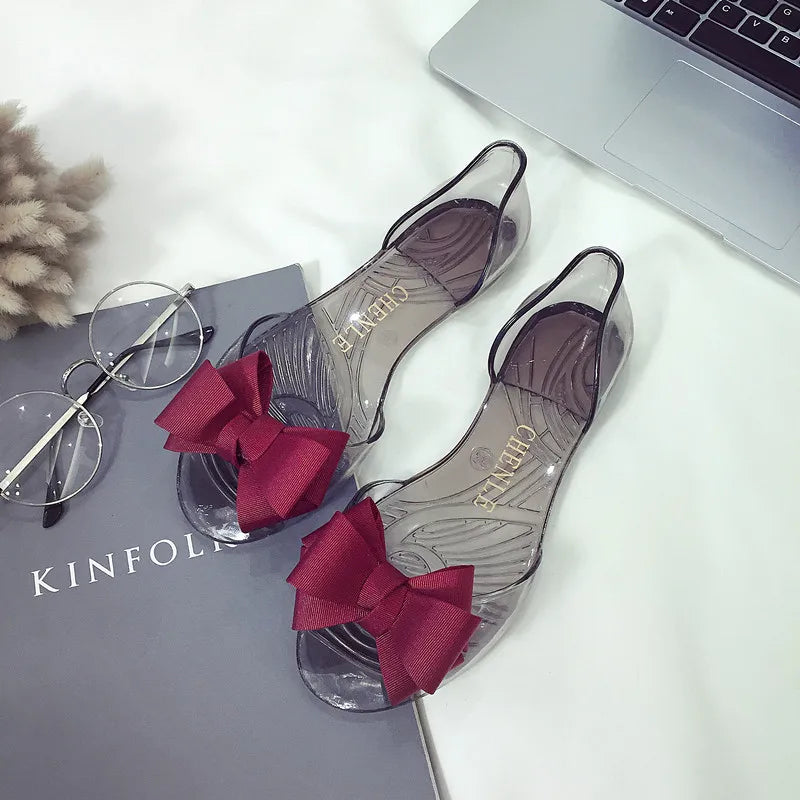 Size 35-41 Women Girls Transparent PVC Jelly Sandals Peep-toe Flats Summer Shoes INS Hot Sales Lace Camellia Flower Slippers