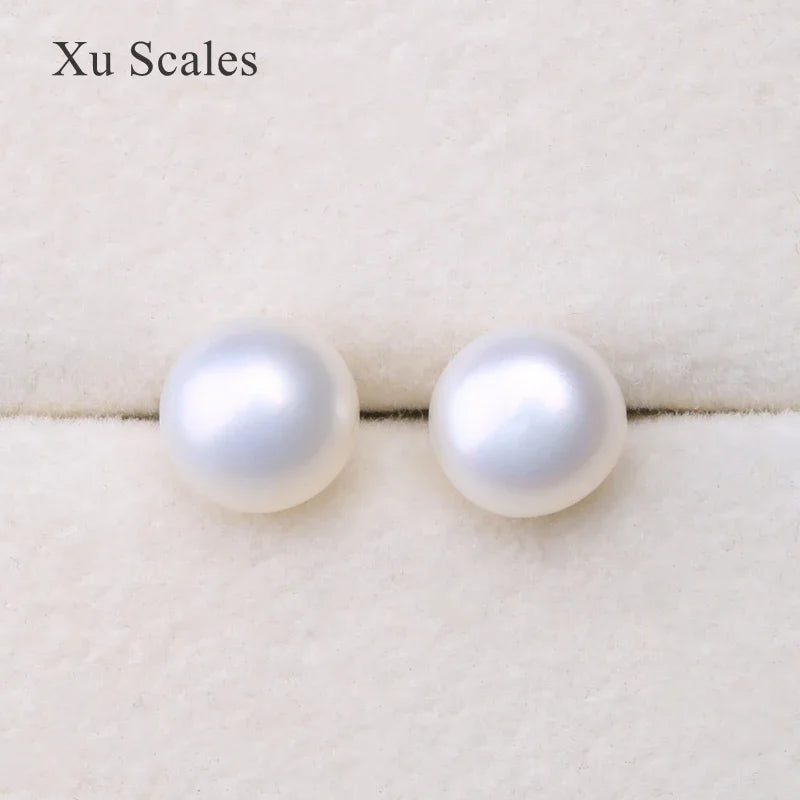 Natural Fresh Water Flat Round Bright Pearl Earrings s925 Sterling Silver Fashion Temperament  All-match Jewelry For Women