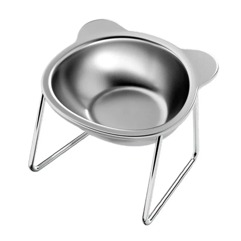 ‌304 Raised Stainless Steel Cat Bowl with 15° Elevated Design Tilted Neck Guard Healthy Feeding Shatterproof for Cats Puppies
