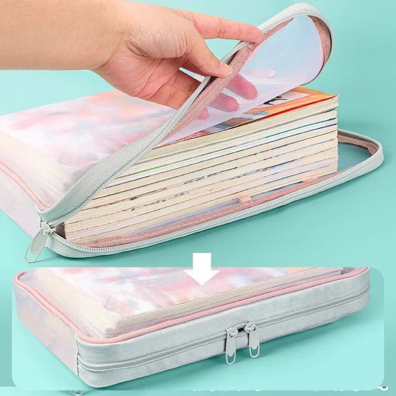 Large Capacity Double-layer A4 Stationery Organizer Storage Bag With Zipper Folders School Office Supplies