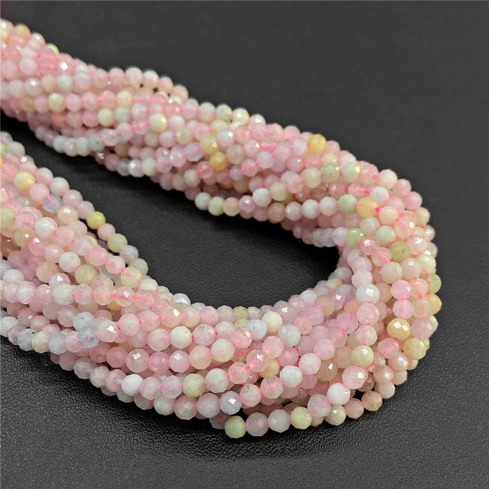 2mm 3mm 4mm Faceted Natural Stone Pink Rose Quartzs Crystal Beads Round Amethysts Loose Beads for DIY Jewelry Making Necklace
