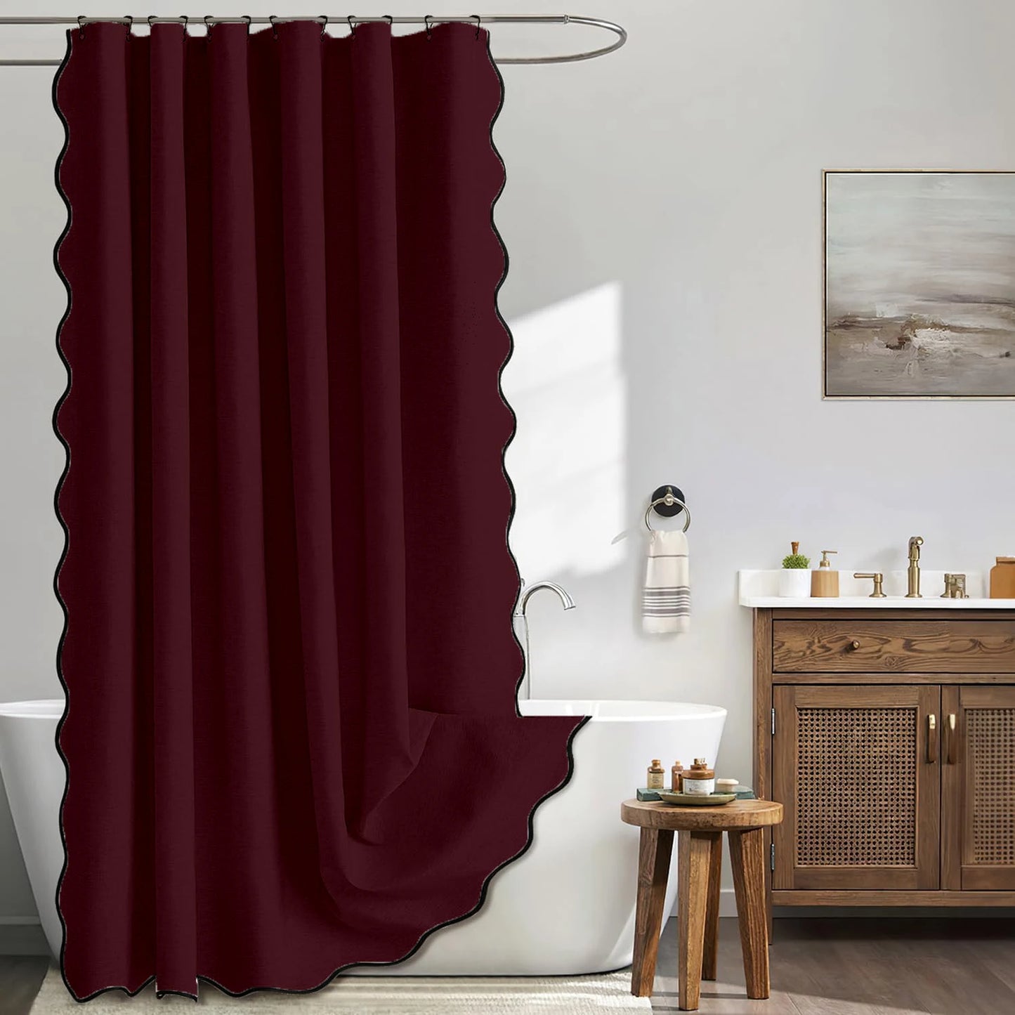 14 Colors Waterproof Shower Curtain with Wavy Edge & Scalloped Design - Quick Drying Splash Resistant Bathroom Decor