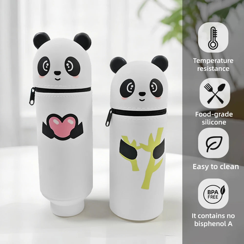 Silicone Cartoon Pencil Case with Zipper, Stand Up Organizer for Kids School Supplies