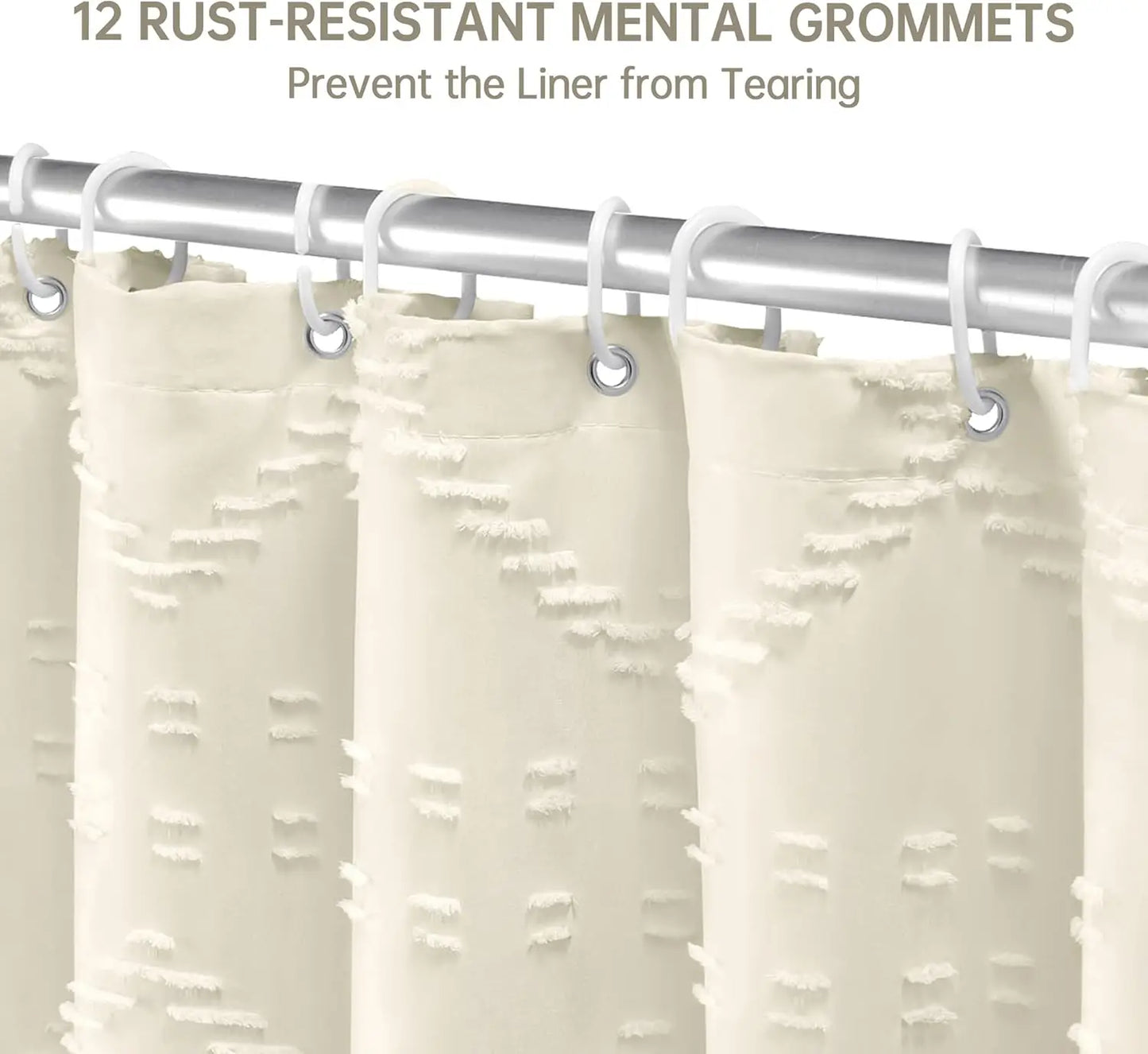 Soft Diamond-Patterned Shower Curtain - Waterproof  Fabric with Boho Tassels,12 Plastic Hooks Included for Modern Bathroom