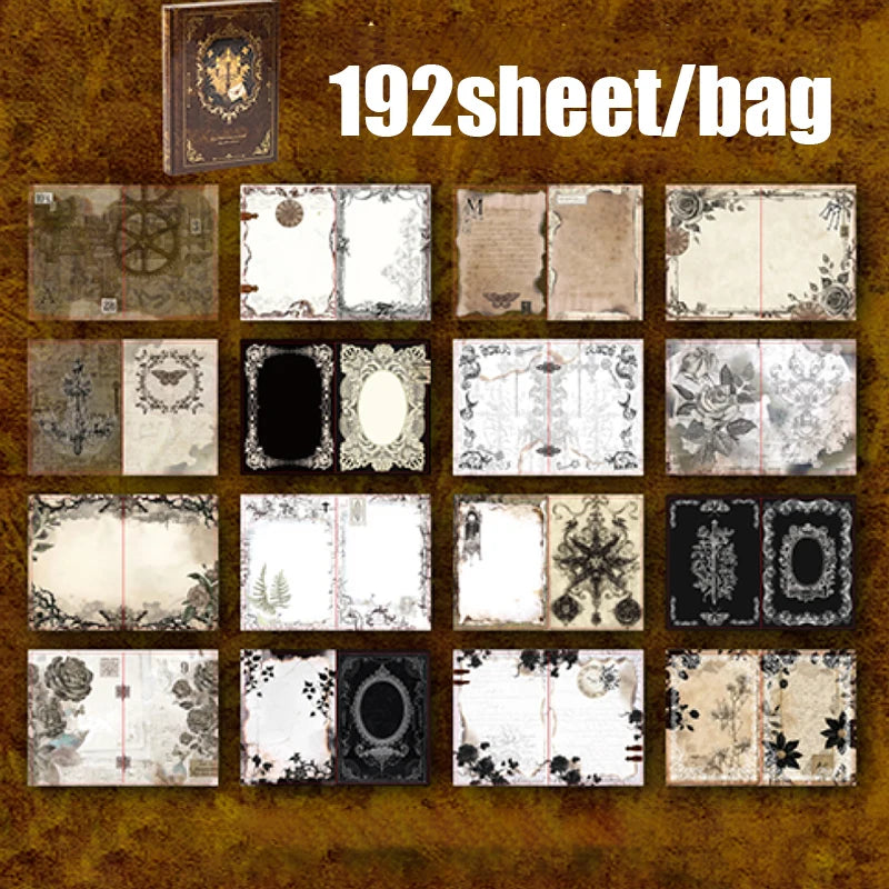 Mr.Paper 192pcs Vintage Style Notebook Set, Gold Foil Writing Pad for Journaling Note Taking, Retro Stationery Paper Sheets