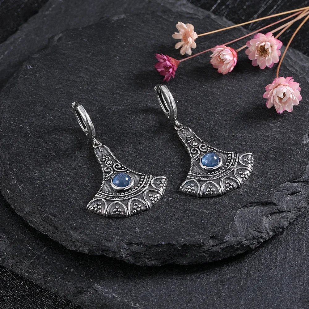 Long Pendant Natural Kyanite Earrings S925 Silver Earrings for Women Jewelry Vintage Engagement Party Anniversary Gift