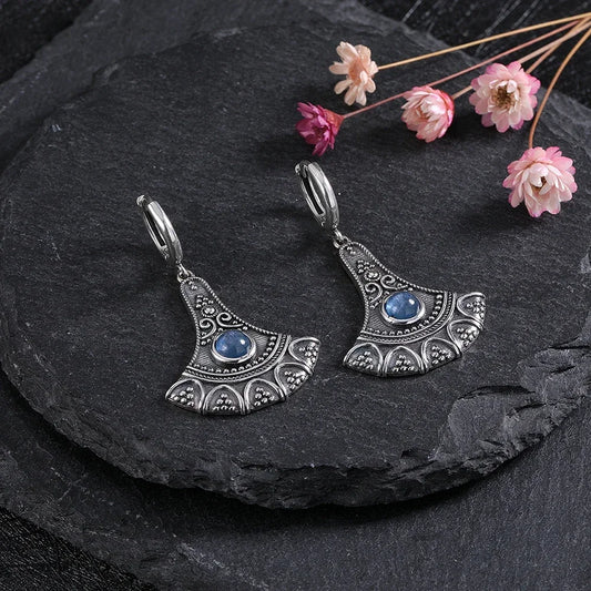 Long Pendant Natural Kyanite Earrings S925 Silver Earrings for Women Jewelry Vintage Engagement Party Anniversary Gift