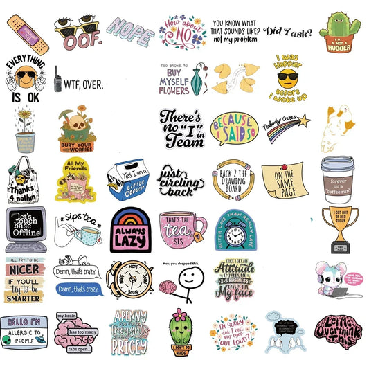 50PCS Sarcastic Sticker Aesthetic Kawaii Scrapbook Graffiti Decoration Laptop Luggage Phone Skateboard  Waterproof DIY Sticker