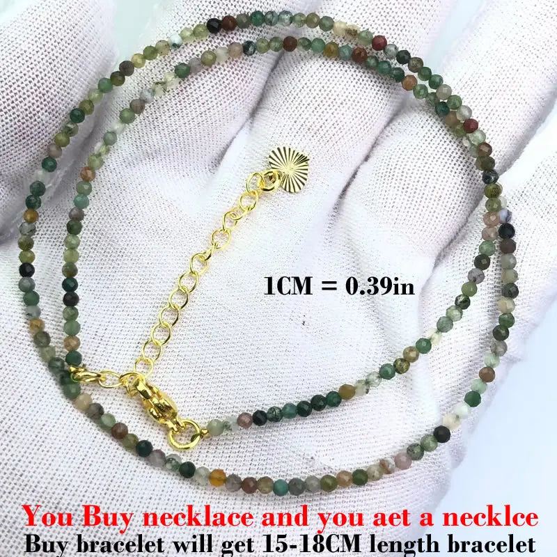 HOT Natural Stone 2mm Faceted Beads Necklace Crystal quartz Garnet agate Beaded Chains Fashion Simple Men Women Jewelry Gifts