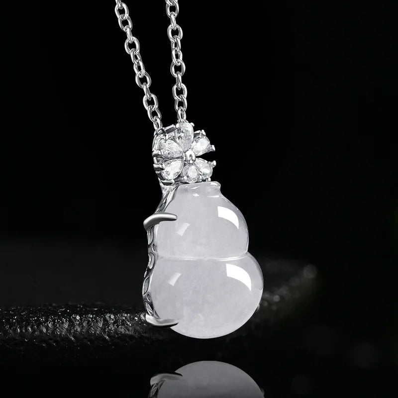 S925 Silver Inlaid Natural Burmese A-grade Jade Gourd Pendant Ice Jadeite Charms Women's Jewelry Necklace Wholesale Drop Ship