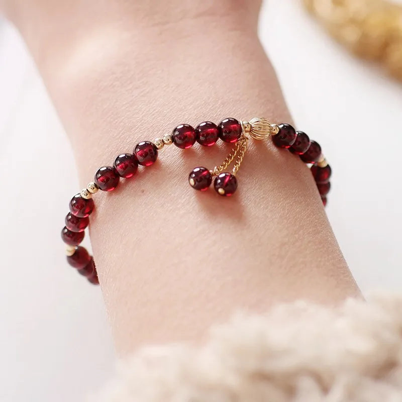 Ruifan 14k Gold Plated Natural Garnet Crystal Stone Beaded Strand Thin Bracelets for Women Girls Fine Jewelry Official-website