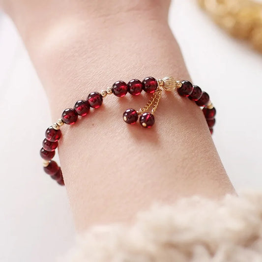 Ruifan 14k Gold Plated Natural Garnet Crystal Stone Beaded Strand Thin Bracelets for Women Girls Fine Jewelry Official-website