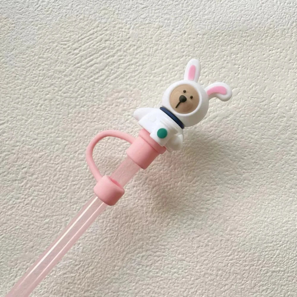 1pc Cute Bear Silicone Straw Cover Dust Plug for 7-8mm Straw Cups Tumblers Drink Lid Cap Creative Straw Toppers Cup Accessories