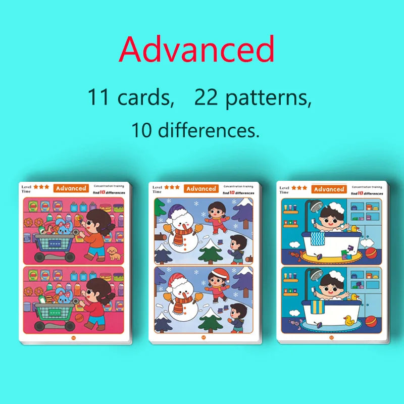 Children's Educational Games, Focus and Observation Training, Spot the Difference, from Hyperactivity to Concentration, Educational Game Cards, Can Be Wiped Off and Reused, Suitable for Holiday Gifts